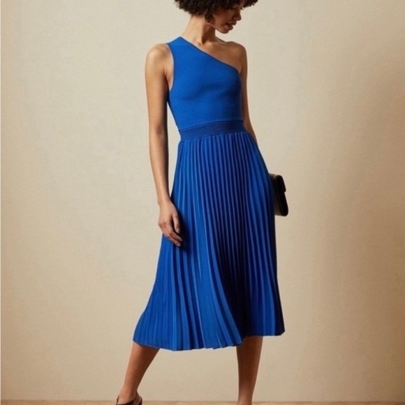 Ted Baker Dresses & Skirts - Ted Baker Miriom Asymmetric Knitted Midi Dress Royal Blue One Shoulder Sz 1 NEW
